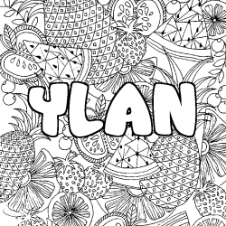 Coloring page first name YLAN - Fruits mandala background
