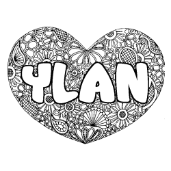 Coloring page first name YLAN - Heart mandala background