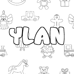 Coloring page first name YLAN - Toys background