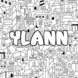 Coloring page first name YLANN - City background