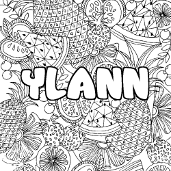 Coloring page first name YLANN - Fruits mandala background