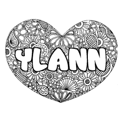Coloring page first name YLANN - Heart mandala background