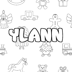 Coloring page first name YLANN - Toys background