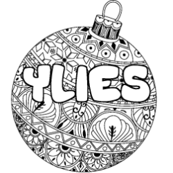Coloring page first name YLIES - Christmas tree bulb background