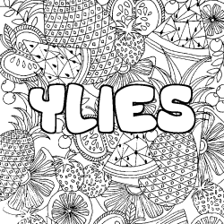 Coloring page first name YLIES - Fruits mandala background