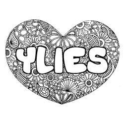 Coloring page first name YLIES - Heart mandala background