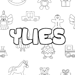 Coloring page first name YLIES - Toys background