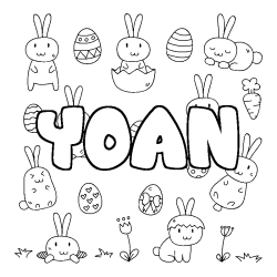 Coloring page first name YOAN - Easter background