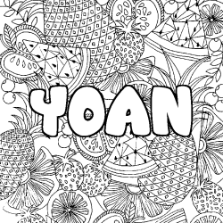 Coloring page first name YOAN - Fruits mandala background