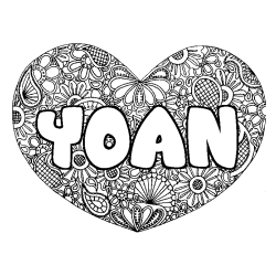Coloring page first name YOAN - Heart mandala background