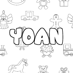 Coloring page first name YOAN - Toys background