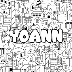 Coloring page first name YOANN - City background