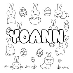 Coloring page first name YOANN - Easter background