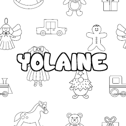 Coloring page first name YOLAINE - Toys background