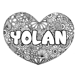 Coloring page first name YOLAN - Heart mandala background