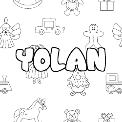 Coloring page first name YOLAN - Toys background