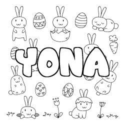 Coloring page first name YONA - Easter background