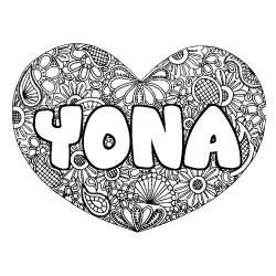 Coloring page first name YONA - Heart mandala background