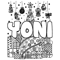 Coloring page first name YONI - Christmas tree and presents background