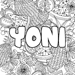 Coloring page first name YONI - Fruits mandala background