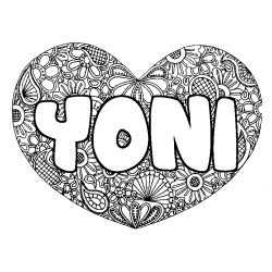 Coloring page first name YONI - Heart mandala background