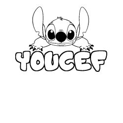 Coloring page first name YOUCEF - Stitch background