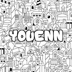 Coloring page first name YOUENN - City background