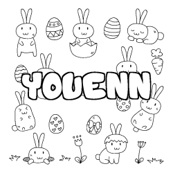 Coloring page first name YOUENN - Easter background