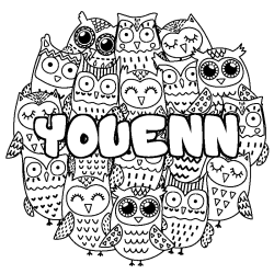 Coloring page first name YOUENN - Owls background