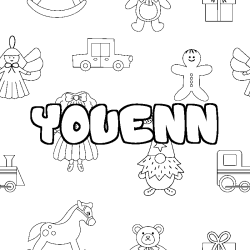 Coloring page first name YOUENN - Toys background