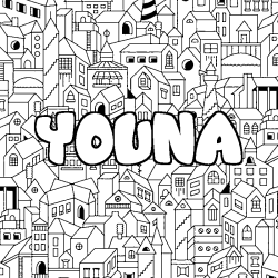 Coloring page first name YOUNA - City background