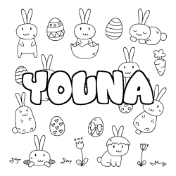 Coloring page first name YOUNA - Easter background