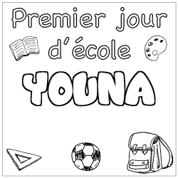 Coloring page first name YOUNA - School First day background