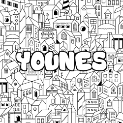 Coloring page first name YOUNES - City background