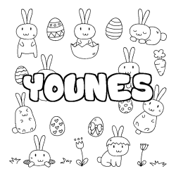 Coloring page first name YOUNES - Easter background