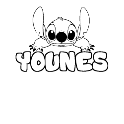 Coloring page first name YOUNES - Stitch background