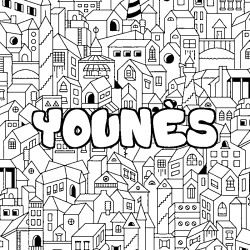 Coloring page first name YOUNÈS - City background