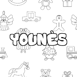 Coloring page first name YOUNÈS - Toys background