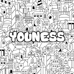 Coloring page first name YOUNESS - City background