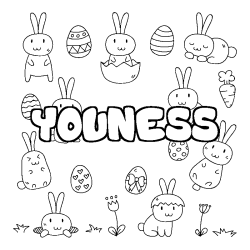 Coloring page first name YOUNESS - Easter background
