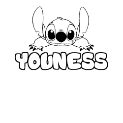 Coloring page first name YOUNESS - Stitch background
