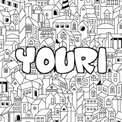 Coloring page first name YOURI - City background