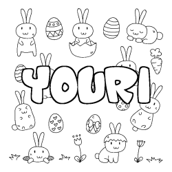 Coloring page first name YOURI - Easter background