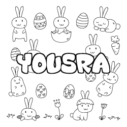 Coloring page first name YOUSRA - Easter background