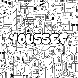 Coloring page first name YOUSSEF - City background