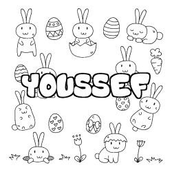 Coloring page first name YOUSSEF - Easter background
