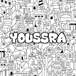 Coloring page first name YOUSSRA - City background