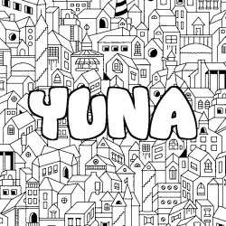 Coloring page first name YUNA - City background