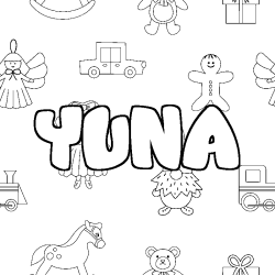 Coloring page first name YUNA - Toys background