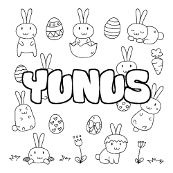 Coloring page first name YUNUS - Easter background